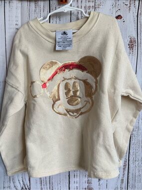 Disney Spirit Jersey Long Sleeve Sweatshirt with Gold Sequin Mickey and Red Hat